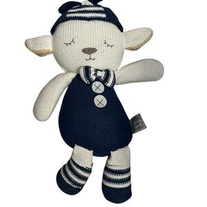 Navy and White Knit Lamb Plush Toy